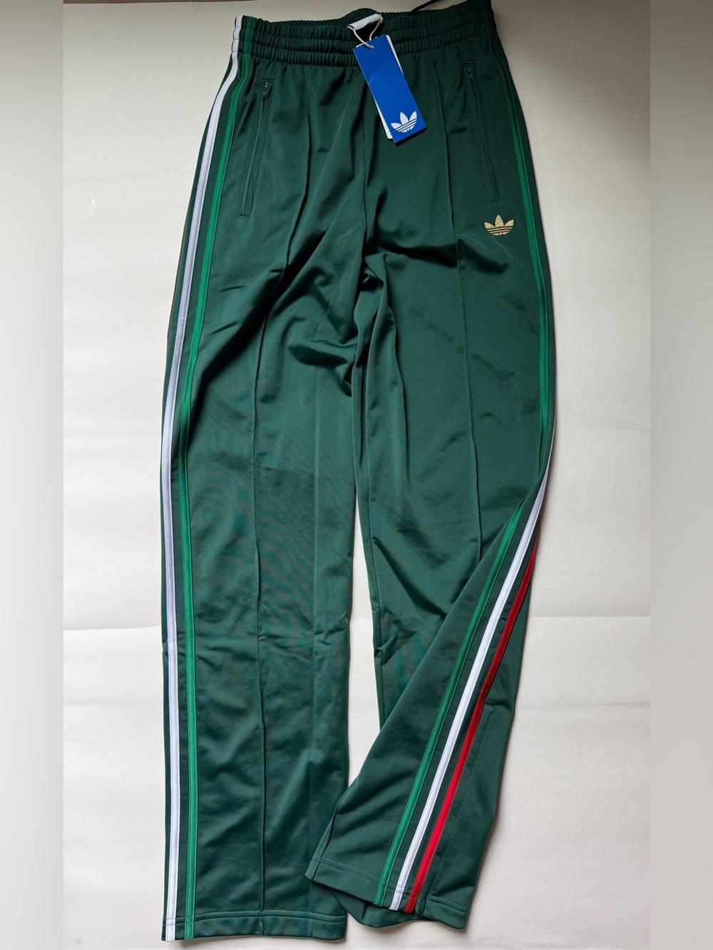 adidas Women’s Classic Firebird Track Pants Dark Green w/Italy Stripes KC6558 - Picture 2 of 12